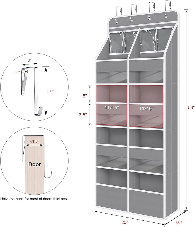 Univivi 5-Shelf Fabric Door Organizer Over Door Hanging Organizer with 8 Deep Pockets and 4 Small PVC Pockets Hanging Storage