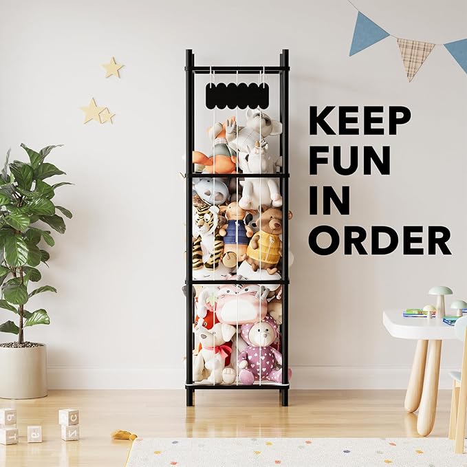 SpaceAid Stuffed Animal Storage Organizer, Wood Animals Zoo Toy Plushies Storage Holder, Large Capacity Plush Toy Cage for Pl