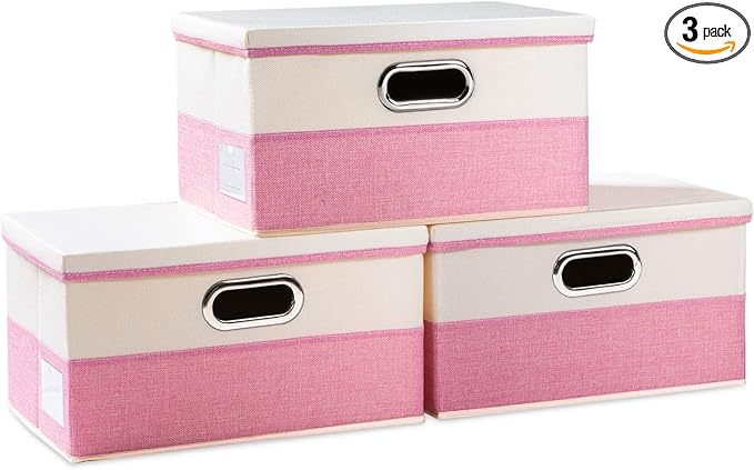 PRANDOM Collapsible Storage Bin with Lid [3-Pack] Fabric Foldable Storage Box Organizer Container Basket Cube with Cover for 