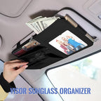 Car Sun Visor Organizer, Visor Organizer Storage Pouch with Picture Frame and Sunglasses Holder, Practical Car Accessory for Organizing Essentials - Black