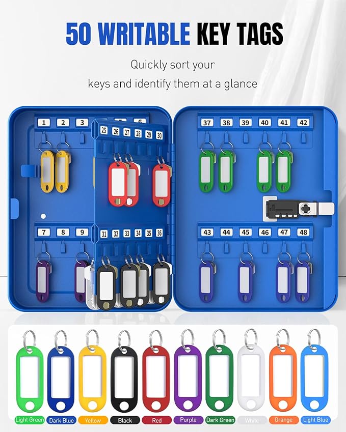 Uniclife 48 Keys Lock Box for Keys with Code, Wall Mount Key Lock Box with Code, Lockbox for Keys, Key Lockbox with Tags, Key