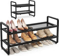 SAYZH Expandable Shoe Rack for Closet, Adjustable Metal Shoe Organizer with Sturdy Mesh Shelves for Boots & Heels, Stackable 