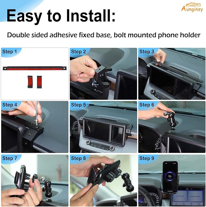 Aunginsy Dashboard Phone Mount Compatible with Ford Maverick 2022-2024, 8-inch Navigation Screen Upper Panel Fixed Clip 360° Rotation Mobile Phone Bracket for Most Cell Smartphone Holder Accessories