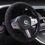 Soft Car Steering Wheel Cover for Sedan, SUV, Warm Luxury Velvet, Odorless, Universal, Anti Slip, Summer Winter, Black, Large