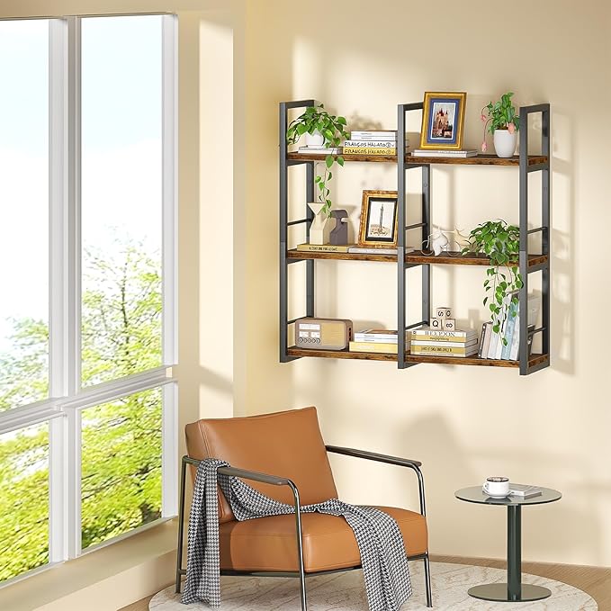 31.5 Inch Floating Shelves, 6 Tier Wood Shelves for Wall, Heavy Duty Wide Wall Mount Shelves for Living Room Bedroom Kitchen 