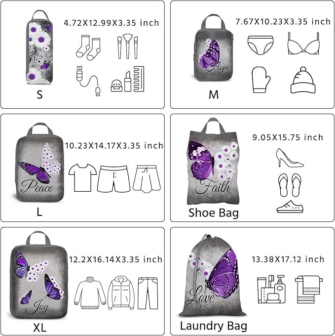 6 Pcs Compression Packing Cubes Waterproof Suitcase Travel Bag Luggage Backpack Organizer Travel Cubes for Packing-Purple But