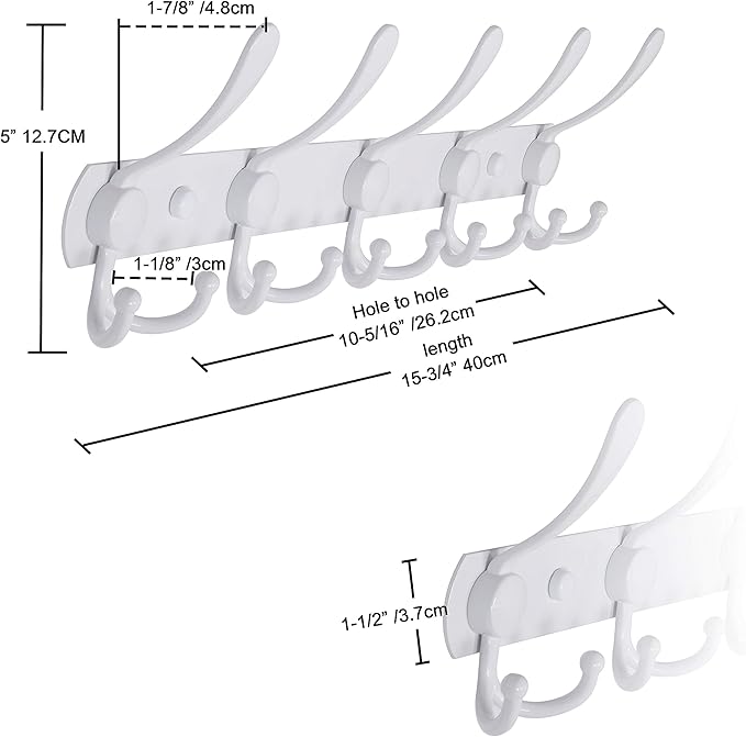 Dseap Wall Mounted Coat Rack - 5 Tri Hooks, Heavy Duty, Stainless Steel, Metal Coat Hook Rail for Coat Hat Towel Purse Robes 