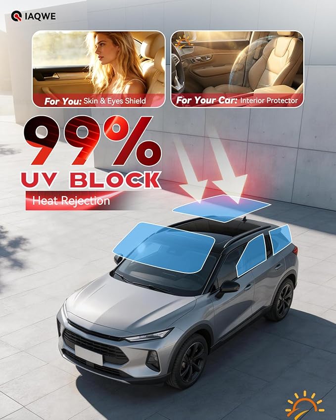 IAQWE 20% VLT Ceramic Car Window Tint Film 36 in x 15 ft Roll, High Heat Rejection, UV Block & Privacy, Shatterproof & Scratch Resistant - Black