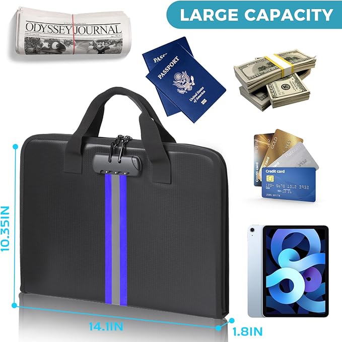 Accordion File Organizer with Combination Lock,Fireproof Expanding File Folder with Multi Pockets,13 Pockets Document Organiz
