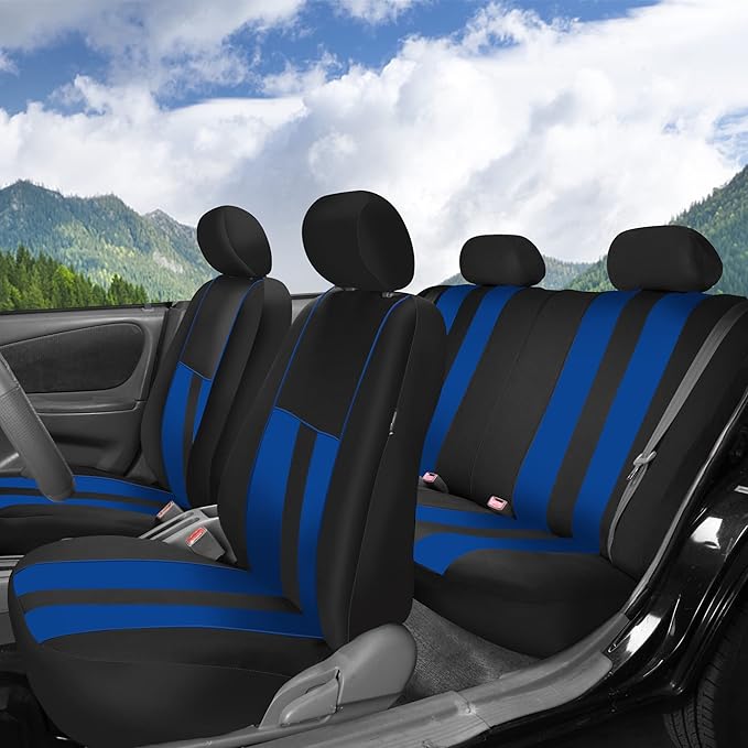 FH Group Car Seat Cover Full Set Striking Striped Car Seat Covers with Front Seat Covers and Rear Split Bench, Universal Fit 