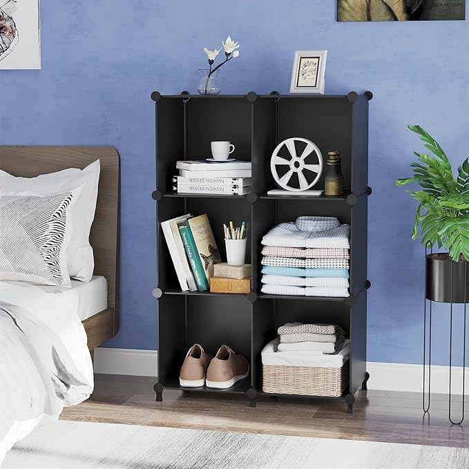 AWTATOS Cube Storage Organizer, Storage Cubes Shelves Bookshelf, 6 Cube Closet Organizers and Storage, DIY Stackable Plastic 