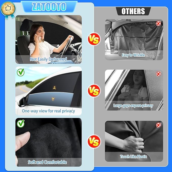 ZATOOTO Suede Car Window Shades 4PCS - Car Window Covers for Ultimate Privacy, UV Protection, and Heat Insulation, Side Window Sun Shade Perfect for Camping, Travel, Baby Safety, and Daily Use