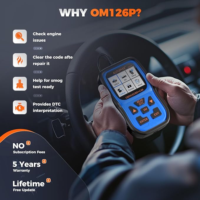 AUTOPHIX OM126P+ OBD2 Scanner, Check Engine Light Code Reader, Car Code Scanner for Automotive Diagnostic, Read & Clear Fault