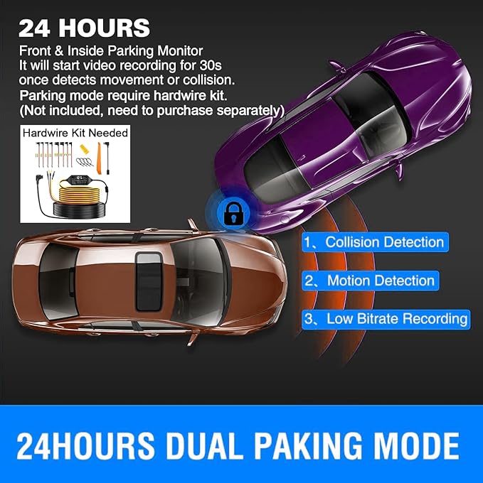 Dual Dash Cam Front and Inside, 1080P Dash Camera for Cars Dashcam with 32G Card, 24H Parking Monitor, Night Vision, G-Sensor