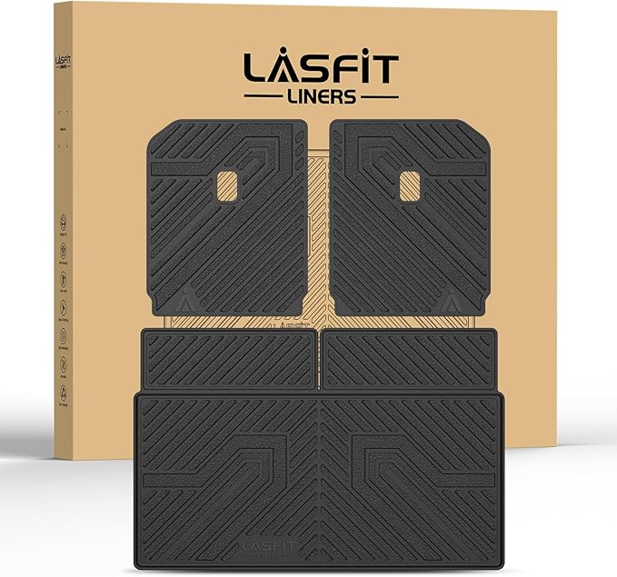 LASFIT Trunk Mat & Backrest Mats for Rivian R1S 2025 2024 2023 2022, All Weather TPE Custom Fit Cargo Liner for R1S Cargo Mat, Black, Easy to Clean