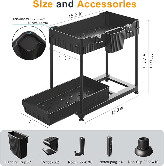 Sevenblue 2 Pack Multi-Purpose Under Sink Organizers and Storage, 2026 Pull Out Cabinet Organizer for Bathroom & Kitchen, Und