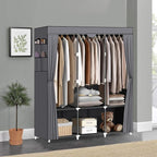 LOKEME Portable Closet, Wardrobe Closet with 3 Hanging Rods and 6 Storage Shelves and 4 Side Pockets, Gray Portable Closets f