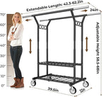 HYSEYY Heavy Duty Clothes Rack, Rolling Clothing Rack With Shelves Load 620 LBS, Double Rod Clothing Racks for Hanging Clothe