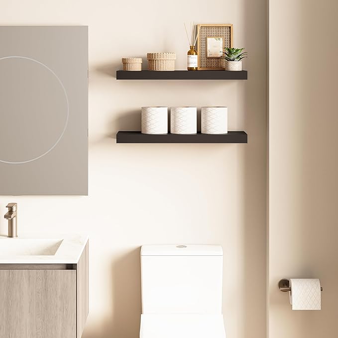 Ballucci Floating Shelves, 24" Wood Wall Shelf Set of 2, with Invisible Brackets for Bathroom, Living Room, Bedroom, Kitchen,