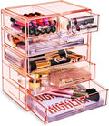 Sorbus Acrylic Makeup Organizer Set, 6-Drawer Vanity & Countertop Cosmetic Storage with Small & Wide Drawers, Pink Makeup Sto