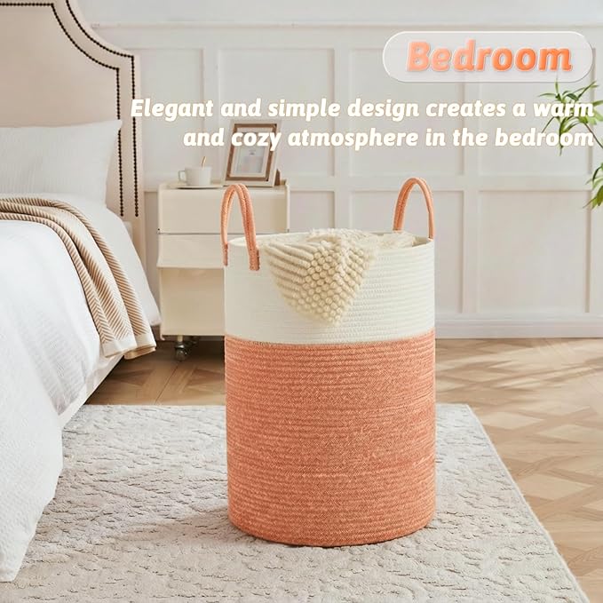 Laundry Basket,Woven Cotton Rope Laundry Hamper,100L for Decor Storage of Dirty Clothes,Toys and Blankets in Bathroom,Baby Ro