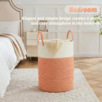 Laundry Basket,Woven Cotton Rope Laundry Hamper,100L for Decor Storage of Dirty Clothes,Toys and Blankets in Bathroom,Baby Ro