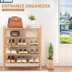 5 Tier Bamboo Shoe Rack Storage Organizer for Closet, Multifunctional Stackable Free Standing Shoe Shelf Organizer for Small 