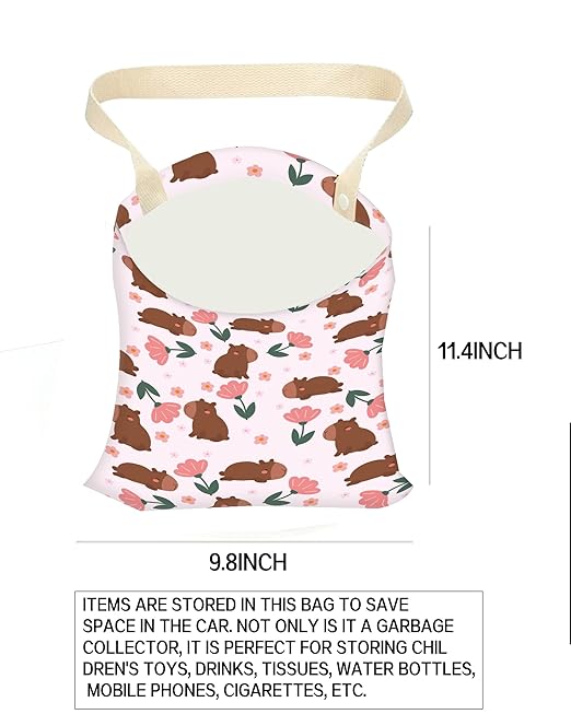 Car Trash Can, Durable Hanging Car Trash Garbage Bag, Cute Automotive Garbage Cans Organizer, Cute Brown Bear Flower