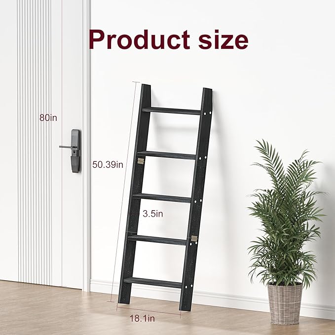 HONEST OUTFITTERS Blanket Ladders for The Living Room, 5-Tier Blanket Holder, Wall-Leaning Blanket Rack, Ladder Shelves, Wood