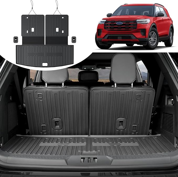 Cargo Mat for 2020-2025 2026 Ford Explorer Accessories All Weather Trunk Liner Replacement for 2025 Ford Explorer ST Accessories 2025 2024 2023 2022 2021 Stereo