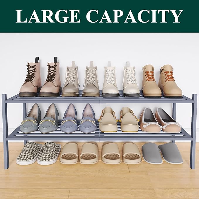 Smiry Long Bamboo Shoe Rack 2-Tier, Stackable Wooden Shoe Organizer for Entryway & Closet, Free Standing Wood Shoe Storage Sh