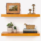 Marsmiles 24 Inch Wood Floating Shelves | Rustic Honey Oak Wall Shelves Set of 2 | 24" W x 7.7" D x 1.6" H Wooden Shelves for