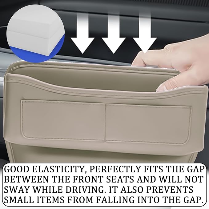msyuusr Car Seat Gap Filler Organizer, Front Seat Leather Storage Box, Car Organizers and Storage, Car Accessories for Women Men, Car Seat Gap for storage Phones, Glasses, Keys, Cards (Beige)