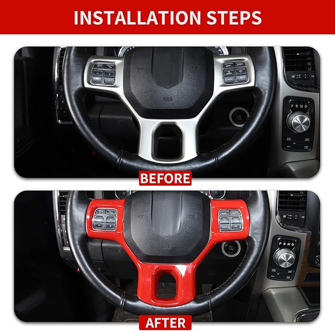 Hoolcar Interior Steering Wheel Cover ABS Trim for 2010-2017 Dodge RAM 1500 Accessories, Red