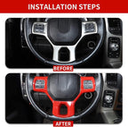 Hoolcar Interior Steering Wheel Cover ABS Trim for 2010-2017 Dodge RAM 1500 Accessories, Red