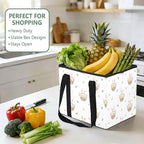 Bunny Easter Reusable Grocery Bags Large Shopping Tote Bag with Reinforced Bottom Board, Water Resistant Foldable Storage Bag