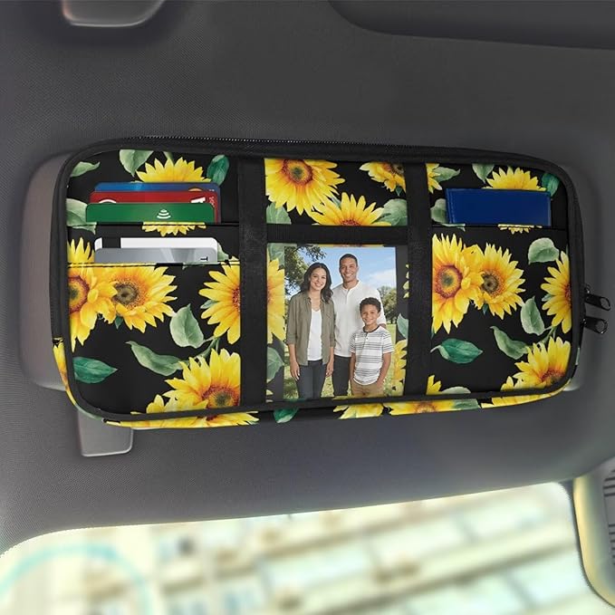Tactical Sun Visor Organizer for Car and Truck,Sunflower Card Sleeve Pocket with Multi-Pocket Zipper Adjustable Straps Patrol Car Storage