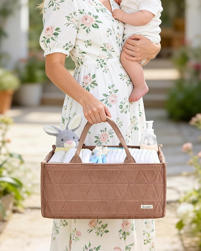 Diaper Caddy Organizer, Quilted Caddy Organizer with Handle, Car Caddy Organizer For Diaper and Wipes, Nursery Storage Basket
