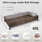 Under Bed Storage with Wheels, 40L Large Rolling Underbed Shoes Storage Boxs, Handwoven Rattan Under Bed Storage Organizer Dr
