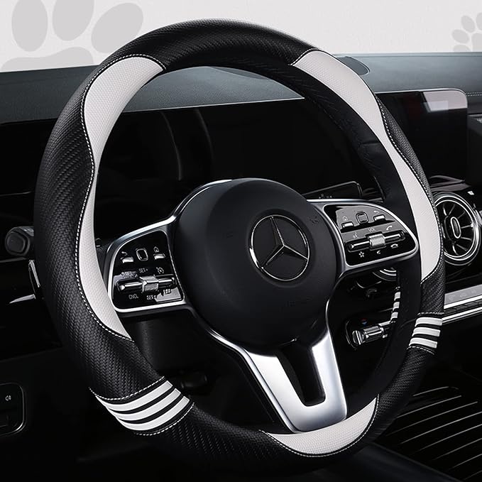 HighnessHwoo Car Steering Wheel Covers for Women Girl Padded Carbon Fiber PU Leather Cute Cartoon Auto Interior Accessories f