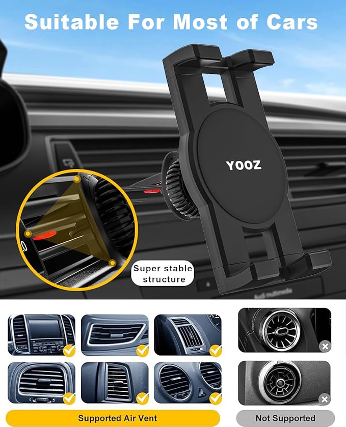 Tablet Air Vent Car Mount, AC Vent Tablet Phone Holder for Car [Upgrade Clip Never Shake] for iPad Pro Air Mini, Galaxy Tab, Kindle, Fire, iPhone 16 15 Pro Max, 4-12.9"