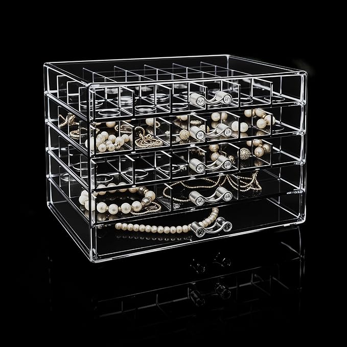 Clear Jewelry Box, Jewelry Organizer with 5 Drawers, 5-Layer Acrylic Storage Box for Women, Earring Display Holder for Earrin