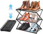 Small Shoe Rack for Entryway - 3 Tier Shoe Organizer Metal Foldable Shoes Storage Rack, Zero Tool Install, Sturdy Shoe Rack f