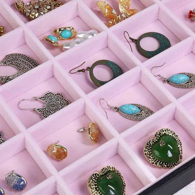 Stratalife Jewelry Organizer Earring Holder Jewelry Tray with Lid Earring Storage Drawer Organizer Earring Ring Storage for W