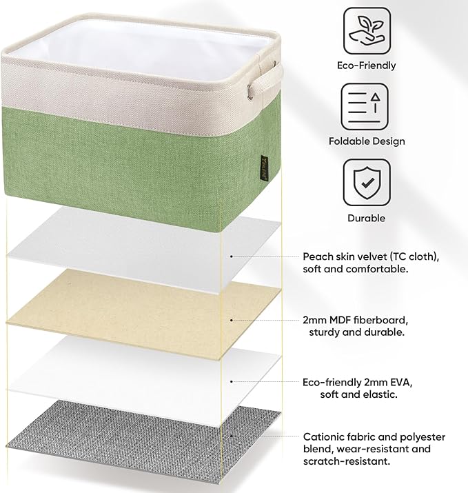 BALEINE 2 Pack Fabric Closet Storage Bins for Shelves, Linen Closet Organizers and Storage, Decorative Baskets for Organizing