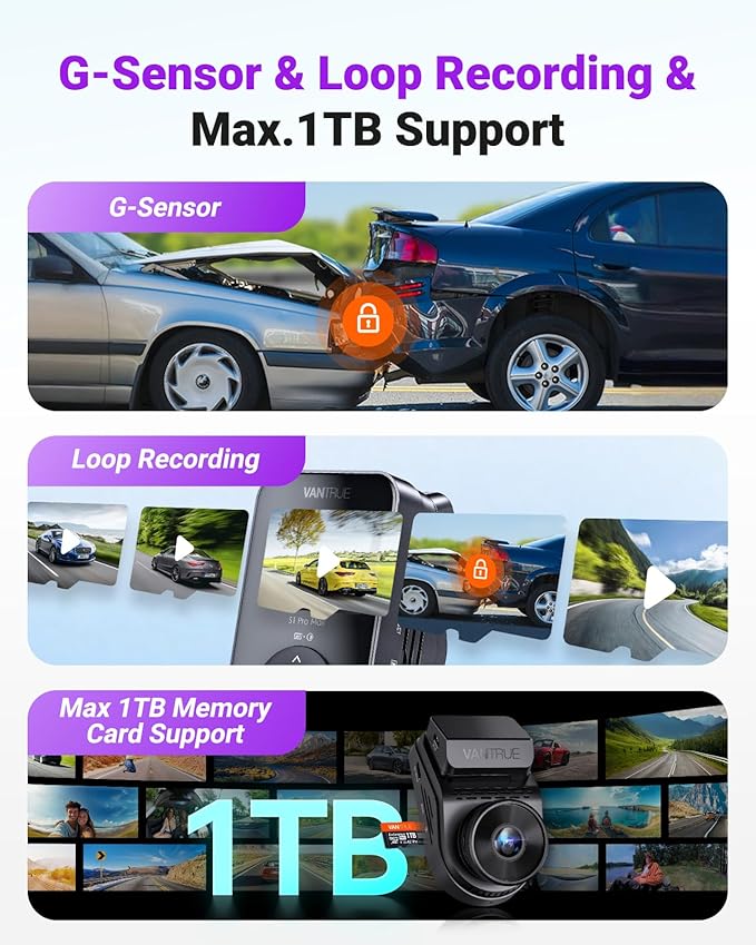 Vantrue S1 Pro Max AI Dash Cam, ADAS, 4K Dash Camera with Parking Mode, Voice/APP Control, 5GHz WiFi, STARVIS 2, HDR, PlatePi