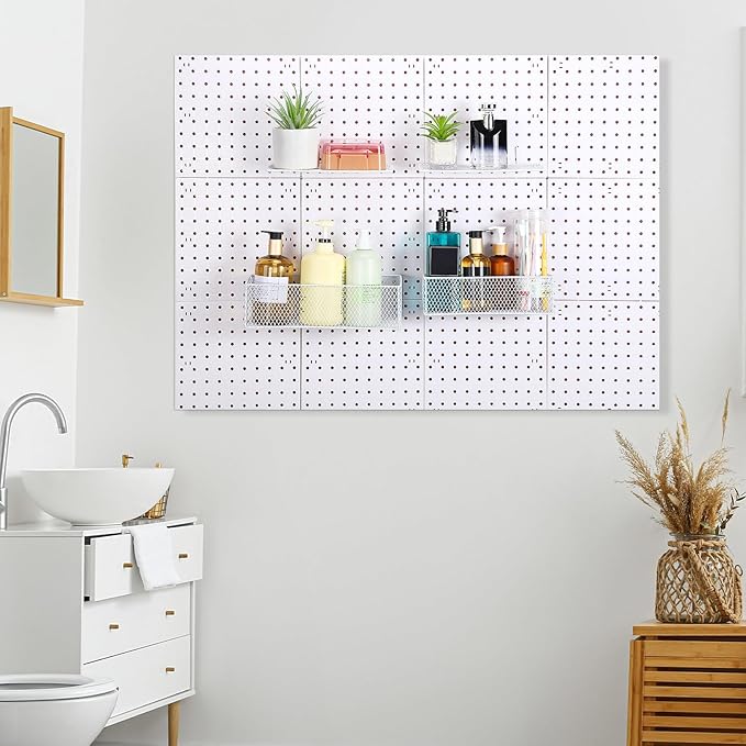 Hicarer 8 Pack Pegboard Baskets and Peg Board Racks Set, Pegboard Hooks, Square Style Wire Shelf Baskets, for Organize Tools,