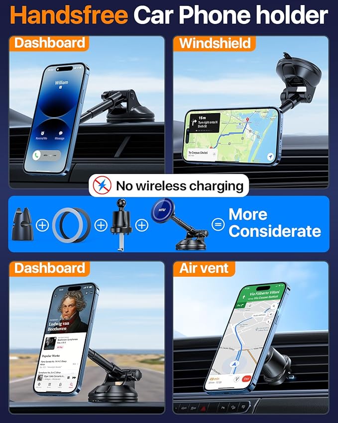 HTU 2026 Upgraded for Magsafe Car Mount [80LBS Strongest Suction & Military-Grade] Powerful Magnetic Cell Phone Holder for Car Dashboard Windshield for iPhone 17 16 15 14 Pro Max Mini,Dark Blue