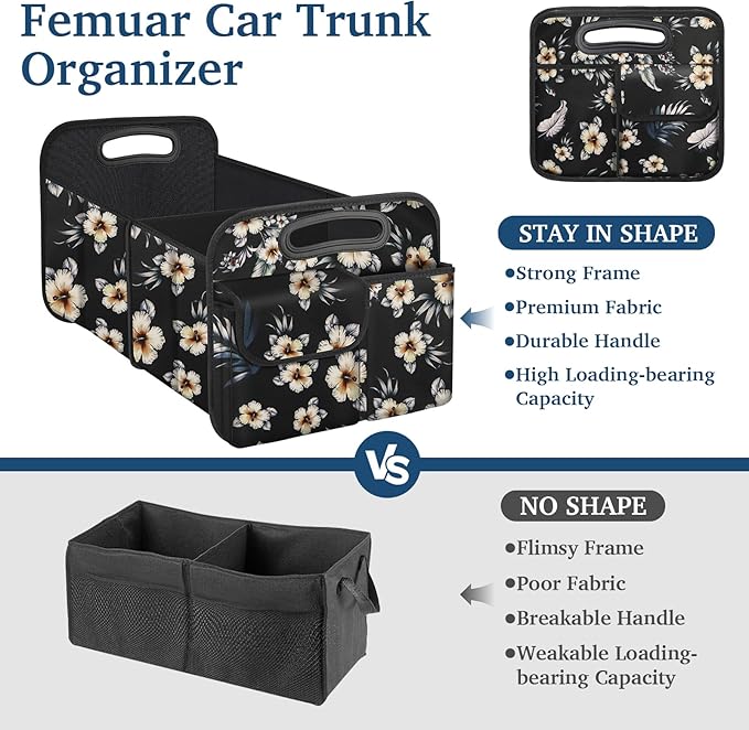 Femuar Car Trunk Organizer, Car Storage Organizer with Large Capacity Waterproof Collapsible Trunk Organizer for Car Suv/Jeep/Sedan