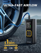 Car Tire Inflator Portable Air Compressor - Lamicall [4X Faster][150 PSI] Bike Air Pump, Rechargeable Battery, Pressure Gauge Display, LED Light, Automatic Car Cordless Pump for Motorcycle, Bike, Ball